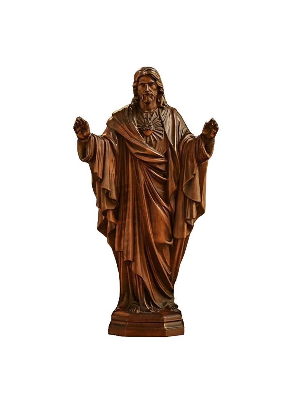 Wooden Sacred Heart of Jesus Statue, Handmade Jesus Figurine Ornament